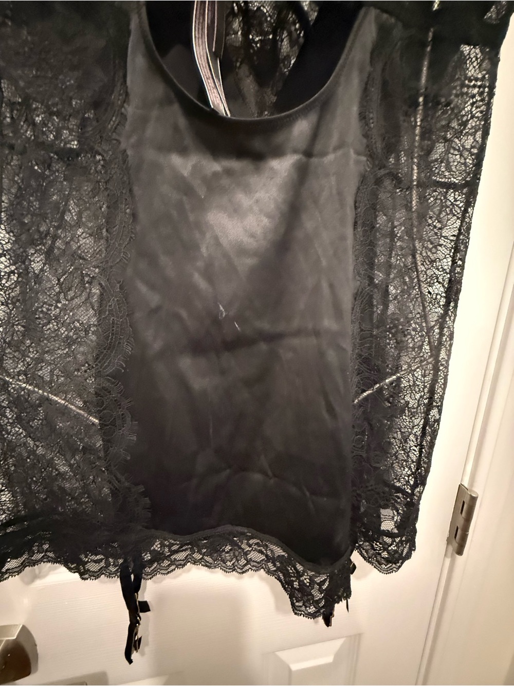 Victorias Secret Black Lace Satin Slip with Garter Straps Large - Picture 10 of 11